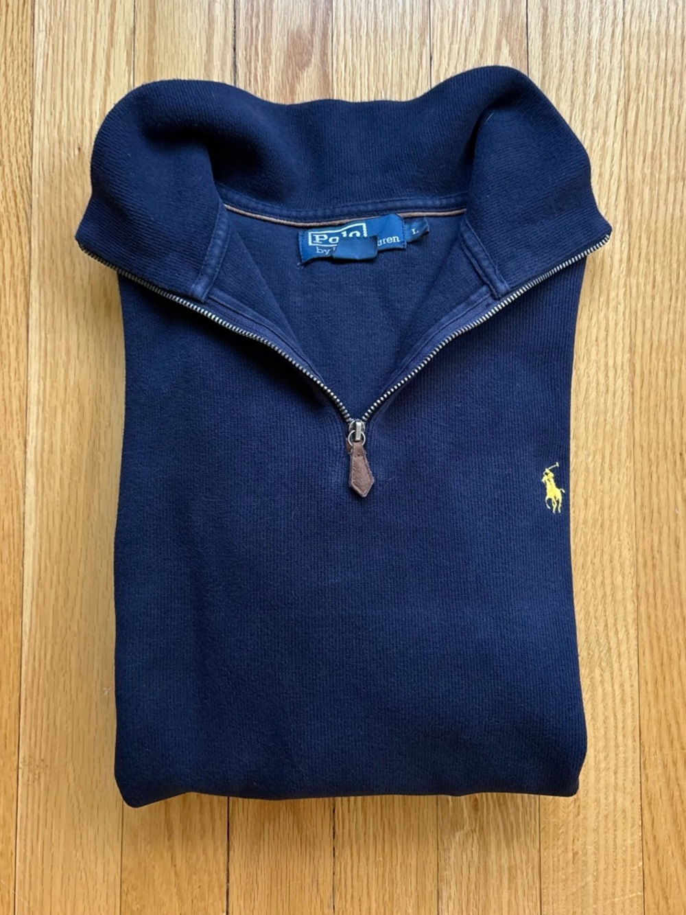 Polo Ralph Lauren Mens 1/4 Zip Up Sweater Pullover Estate Rib Large Blue Solid